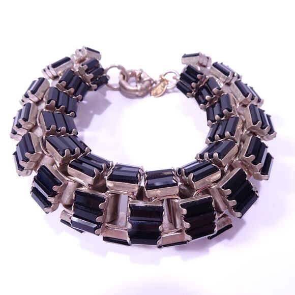 Neiman Marcus Lee Angel Women's Onyx Black Crystal Box Link Bracelet NWT 250 - Picture 1 of 8